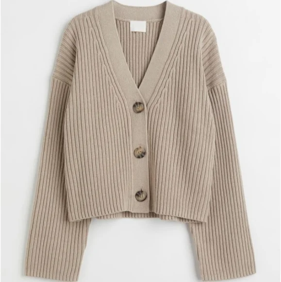 🆕️NWT H&M Rib-knit Cardigan in 'Taupe' - Picture 6 of 12